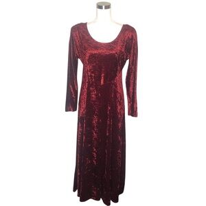 VINTAGE 90s All That Jazz Red Wine Crushed Velvet Velour Midi Dress S Goth Witch